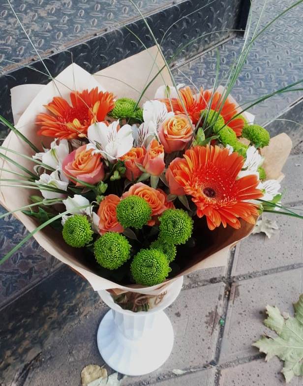 Букет цветов из: Герберы, Хризантемы, Альстромерии и Розы в Казьминском