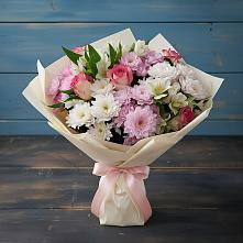 Букет цветов из:  Хризантемы, Альстромерии и Розы #REPLACE_PRED# Казьминском