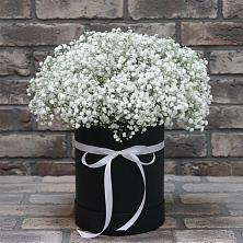 Цветочная композиция из Гипсофила в шляпной коробке в Казьминском